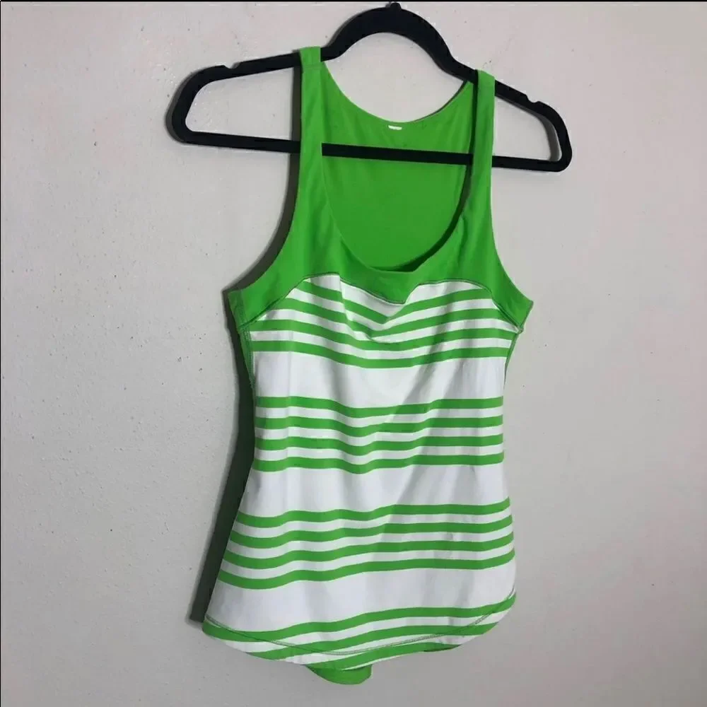 Lululemon Run: First Base Tank (super soft rulu!) green & white striped top